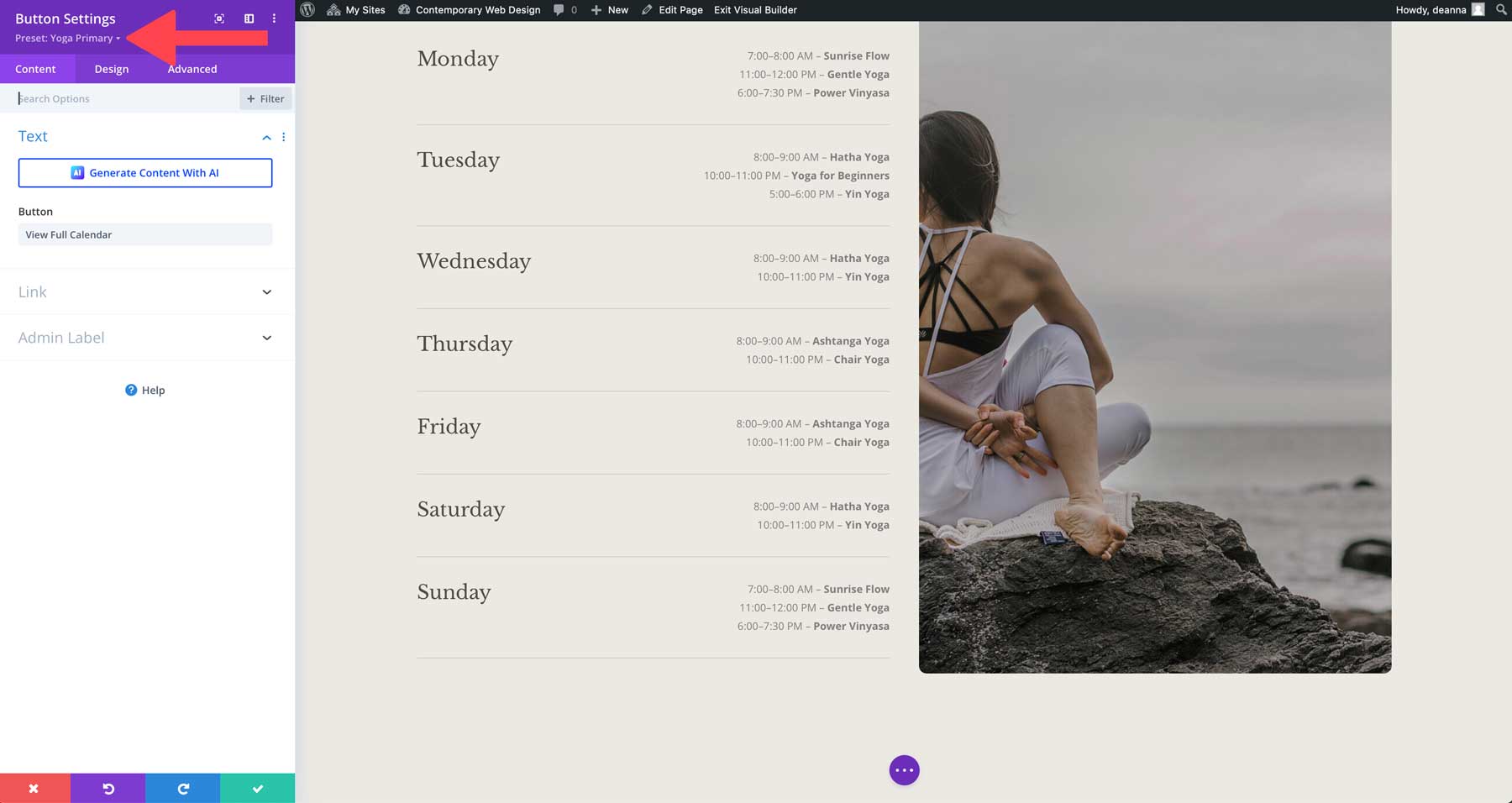 Sitio de inicio de yoga para Divi