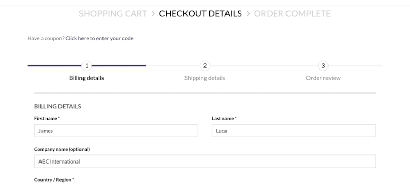 Esempio di checkout multistep con WooCommerce - Fonte: Multi-Step Checkout for WooCommerce