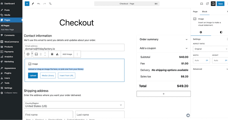 Modifica facilmente la pagina di pagamento di WooCommerce con l'editor di WordPress - Fonte: amministratore di WooCommerce.