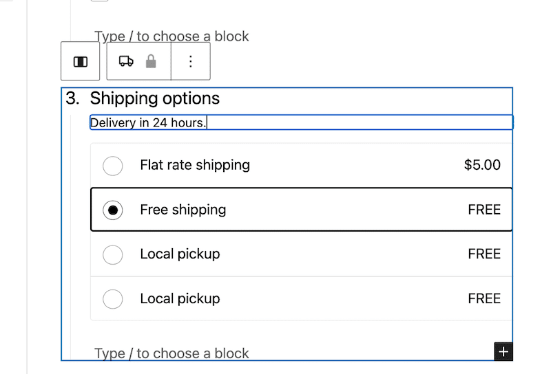 Personalizzare le opzioni di spedizione dall'editor di WordPress direttamente nella pagina di pagamento per essere trasparenti con i clienti - Fonte: amministratore WooCommerce