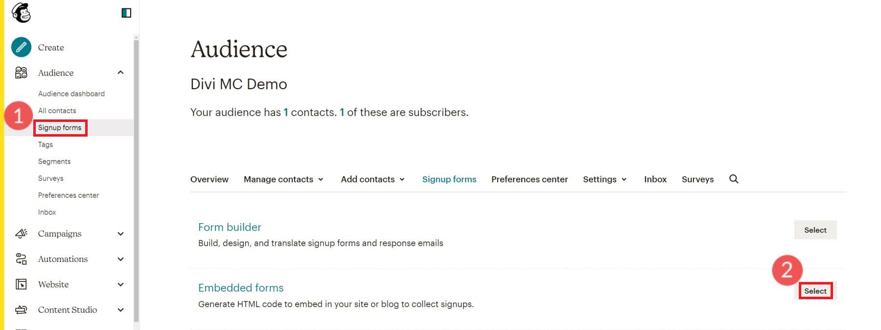 Schritt 3 – Mailchimp-Einbettungsformular erstellen
