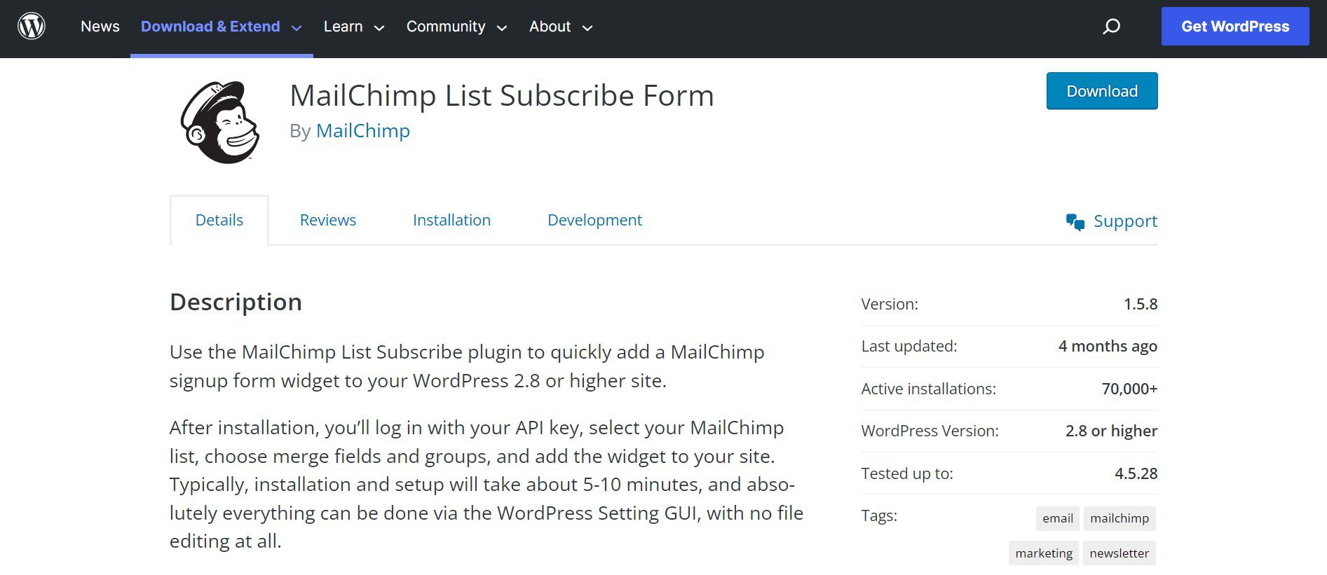 Abonnementformular für die Mailchimp-WordPress-Integration
