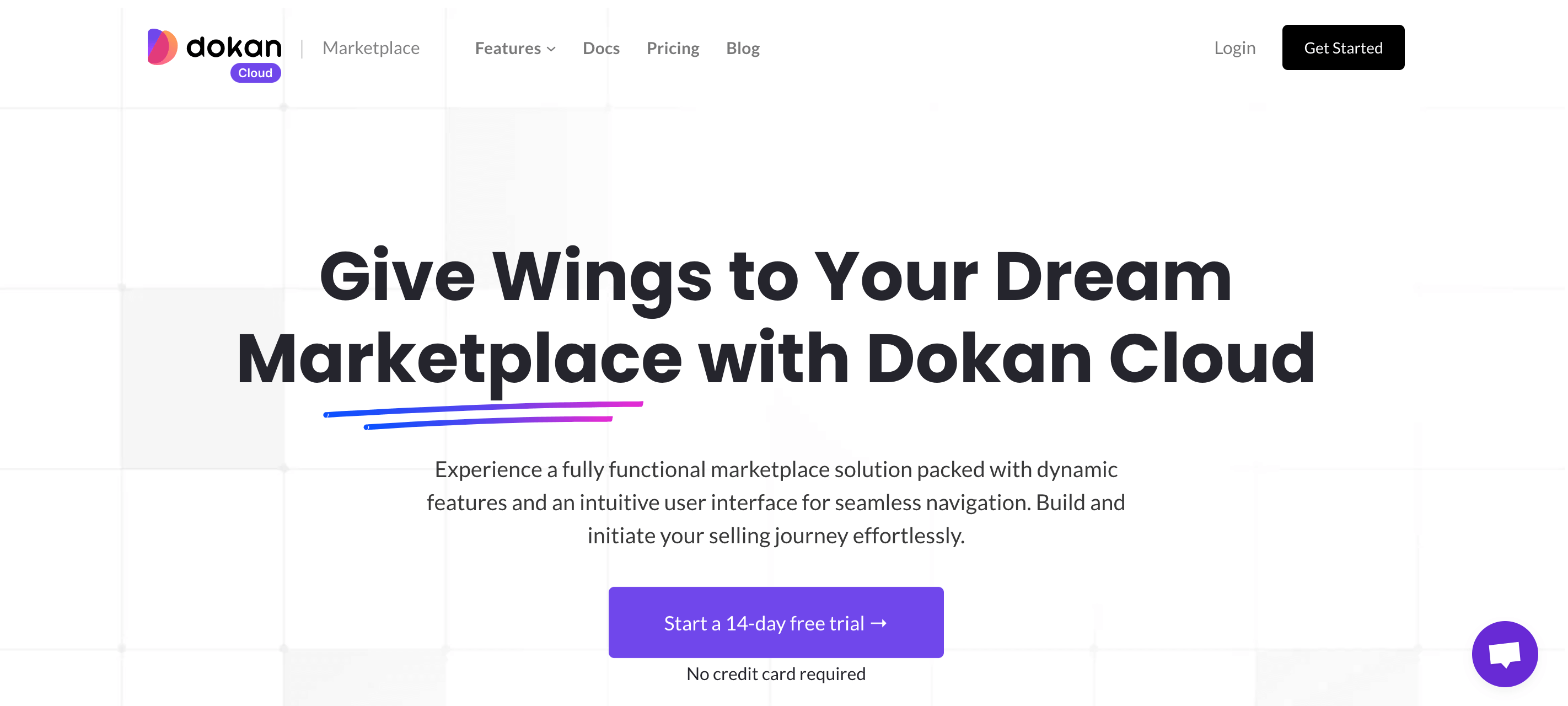 Bu resim Dokan Cloud Marketplace web sitesinin ana sayfasını gösteriyor