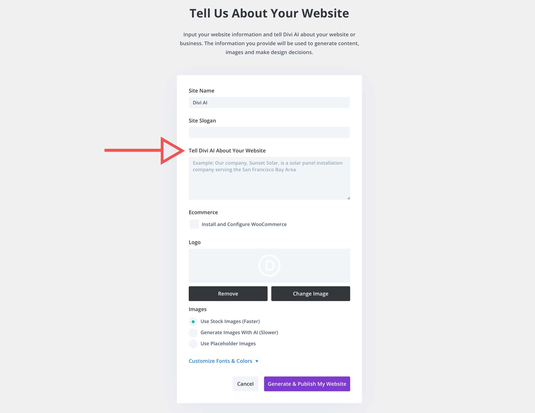crie um site com Divi AI