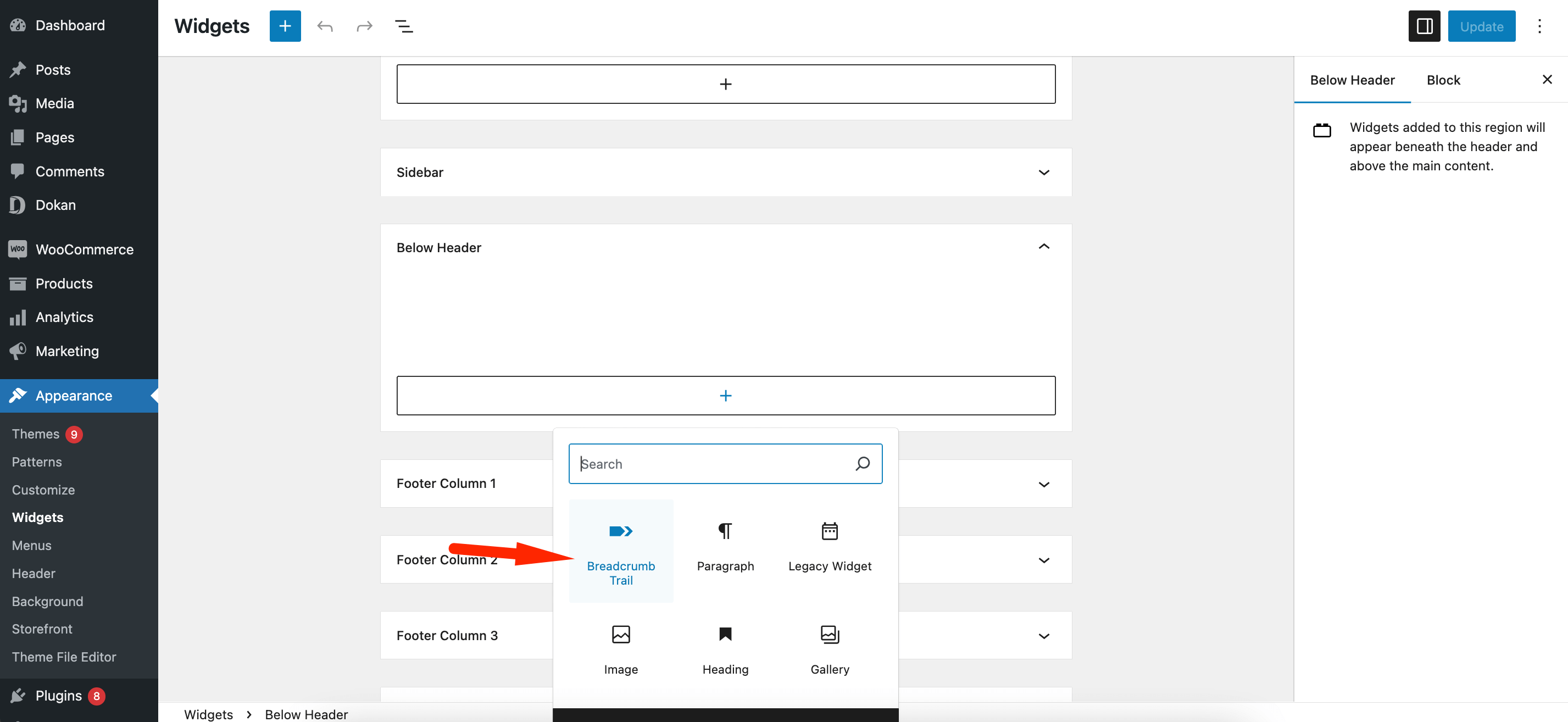 Ceci est une capture d'écran du widget ajouté depuis l'apparence