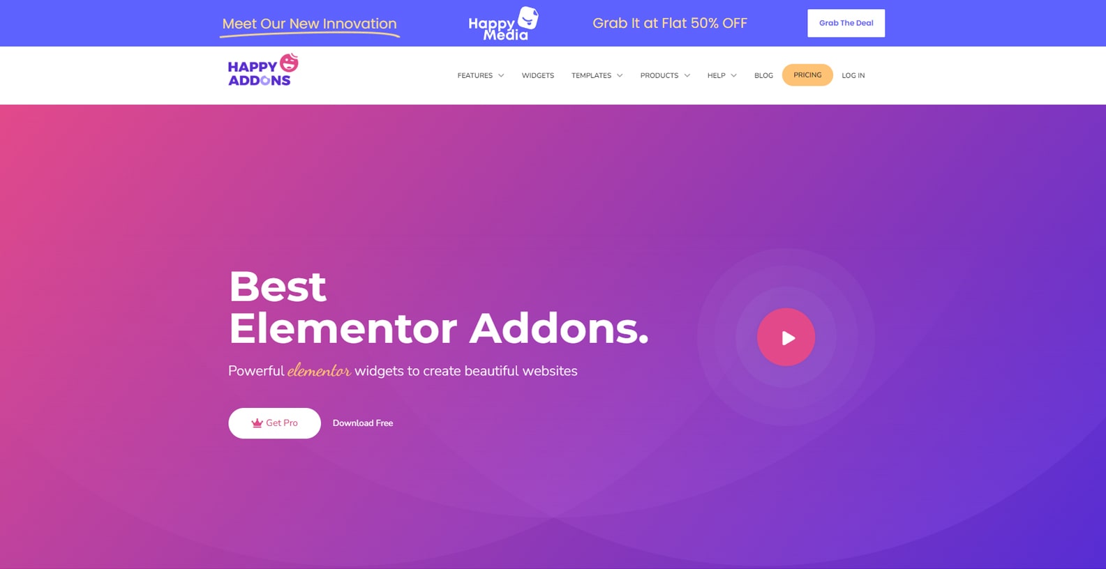Graphique de Happy Addons for Elementor, une sélection de widgets riches en contenu pour Elementor avec 4 catégories de carrousel.