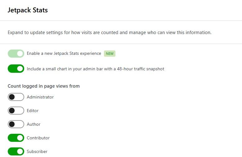 настройки для статистики Jetpack