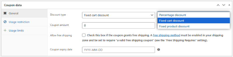WooCommerce で割引を作成および管理して売上を伸ばす方法 5 Coupon settings