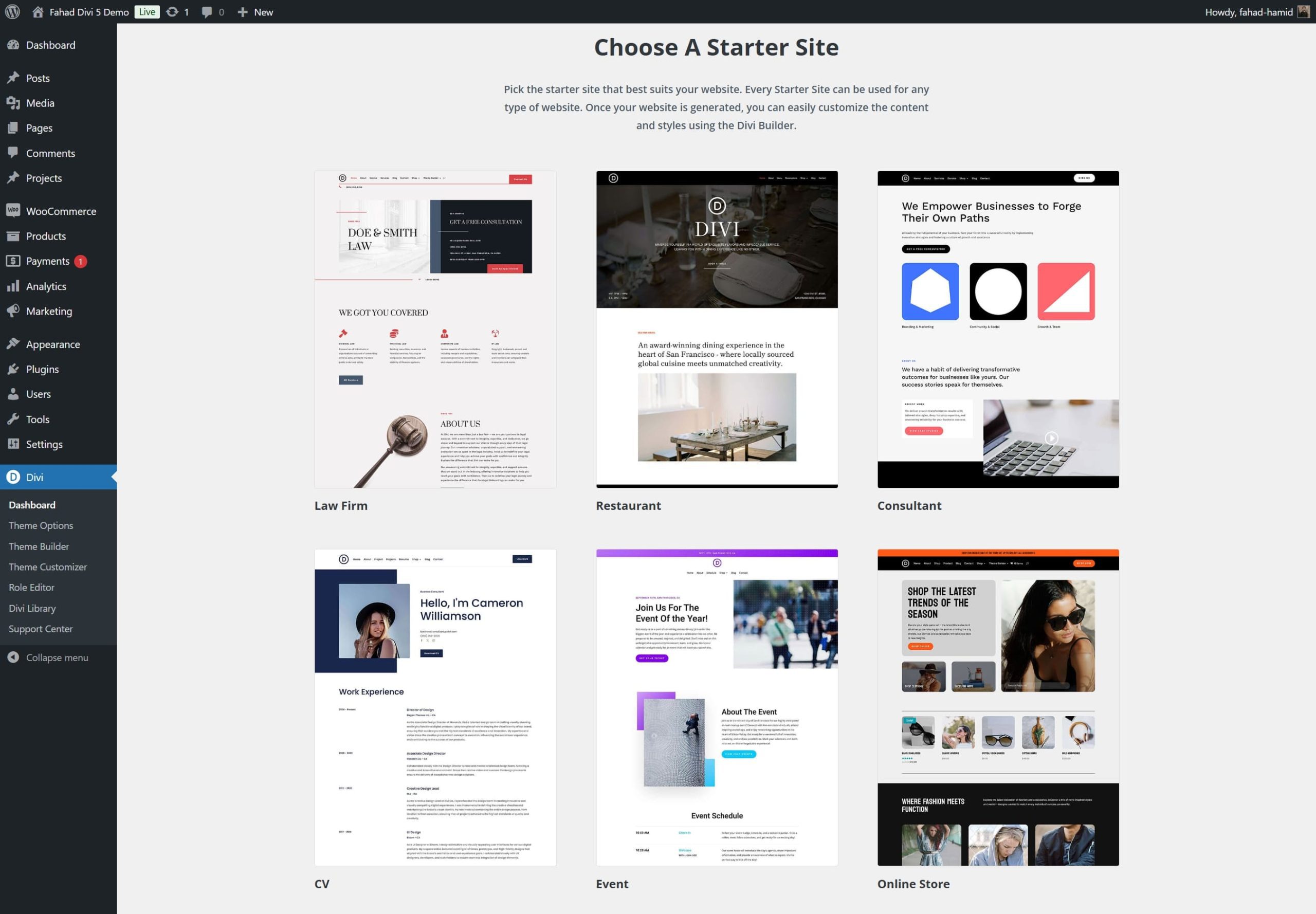 Divi-Starterseiten