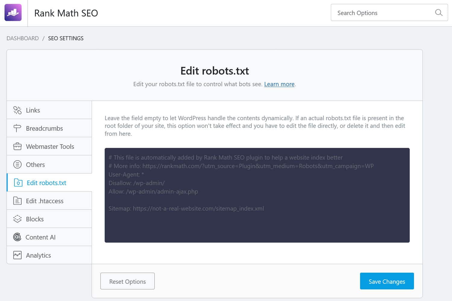Rank Math SEO 플러그인으로 robots.txt 편집