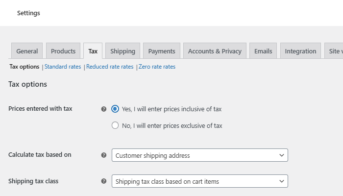 Comment configurer correctement les taux de taxe et les zones d'expédition WooCommerce 6 tax setting
