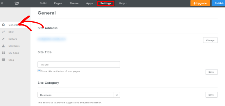 weebly-site-settings - IsItWP - 無料の WordPress テーマ検出ツール weebly site settings