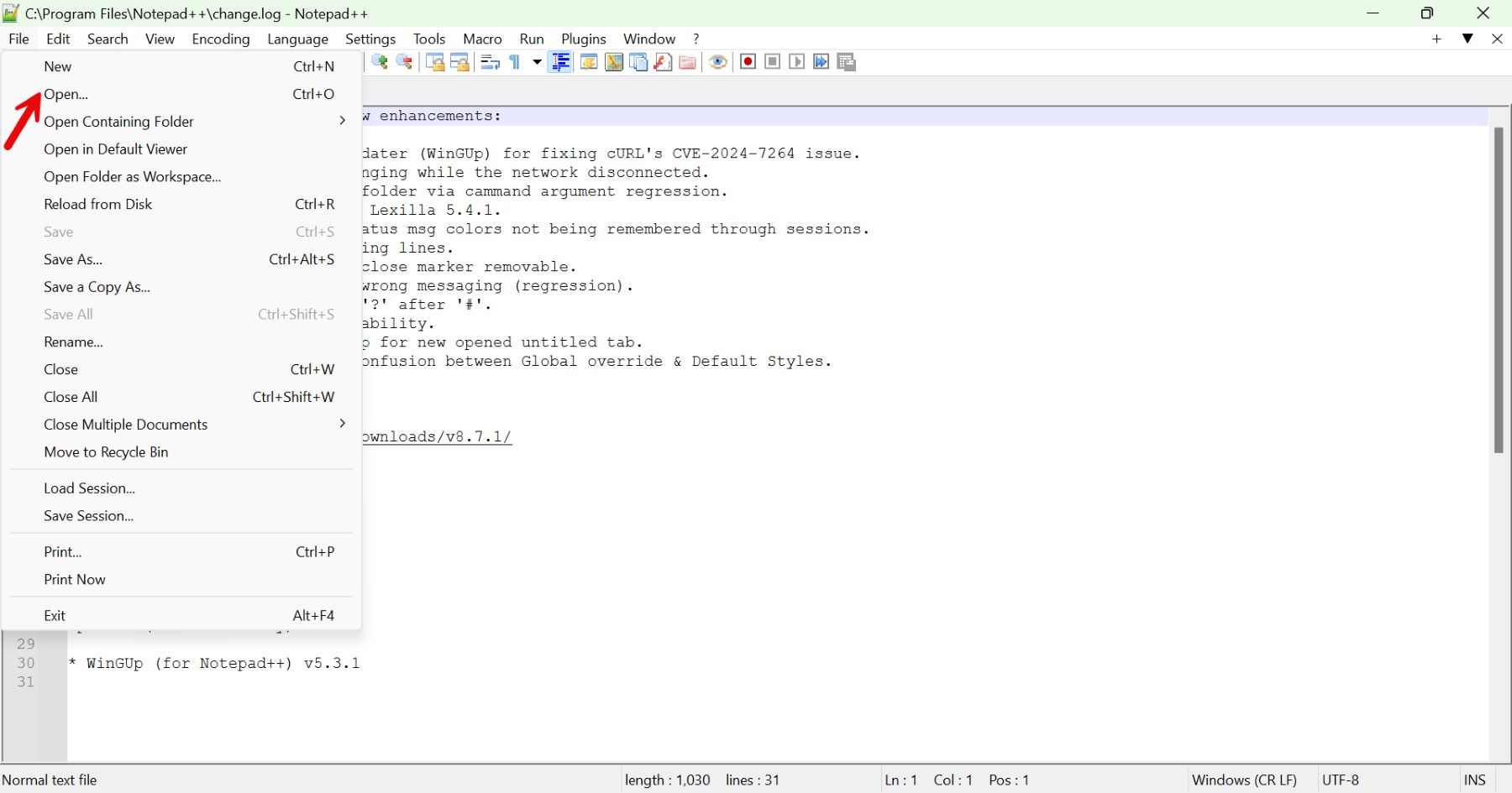 file notepad++ aperto