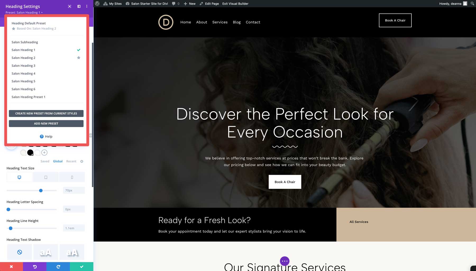 Salon-Startseite für Divi