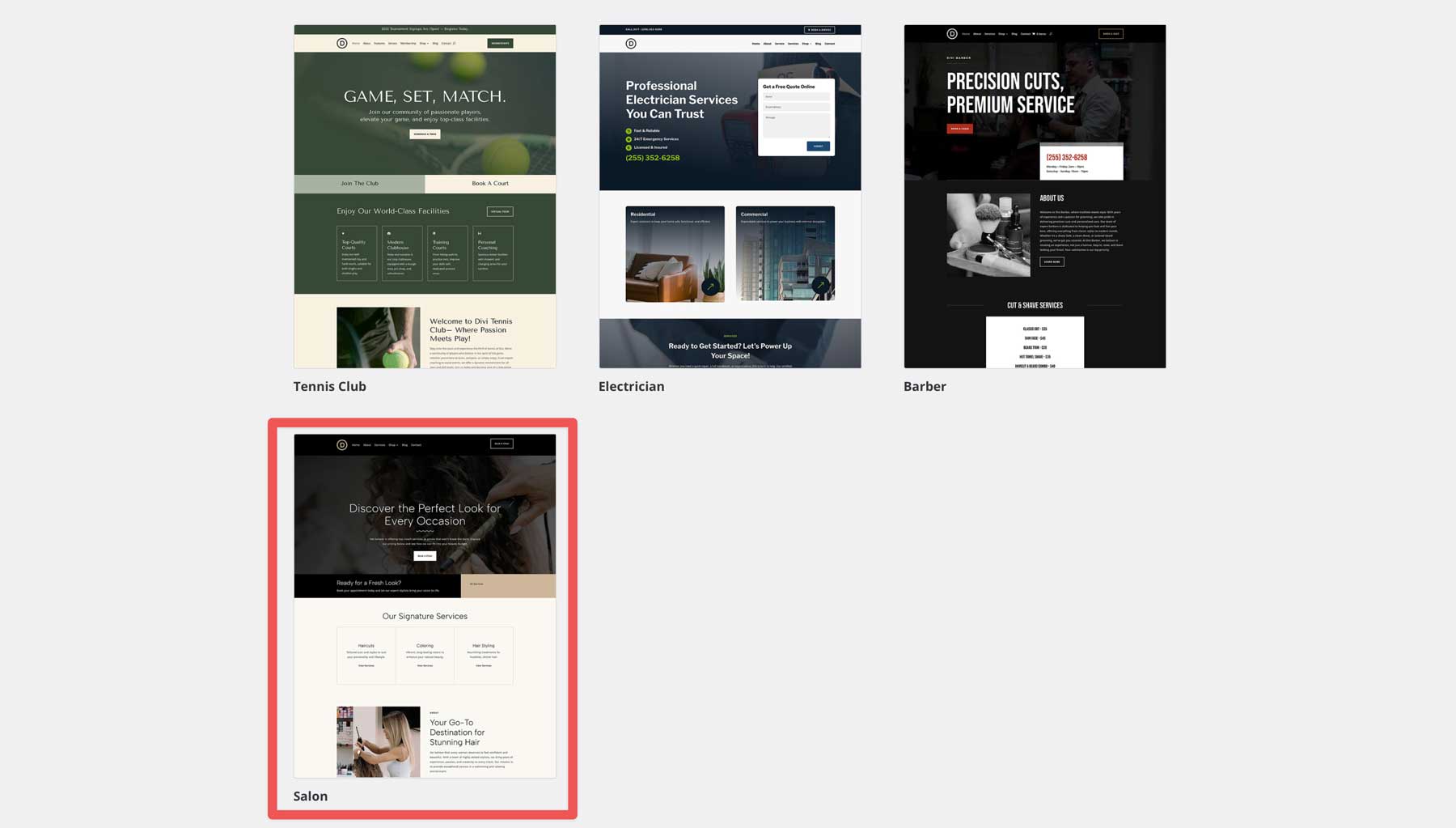 Salon-Startseite für Divi