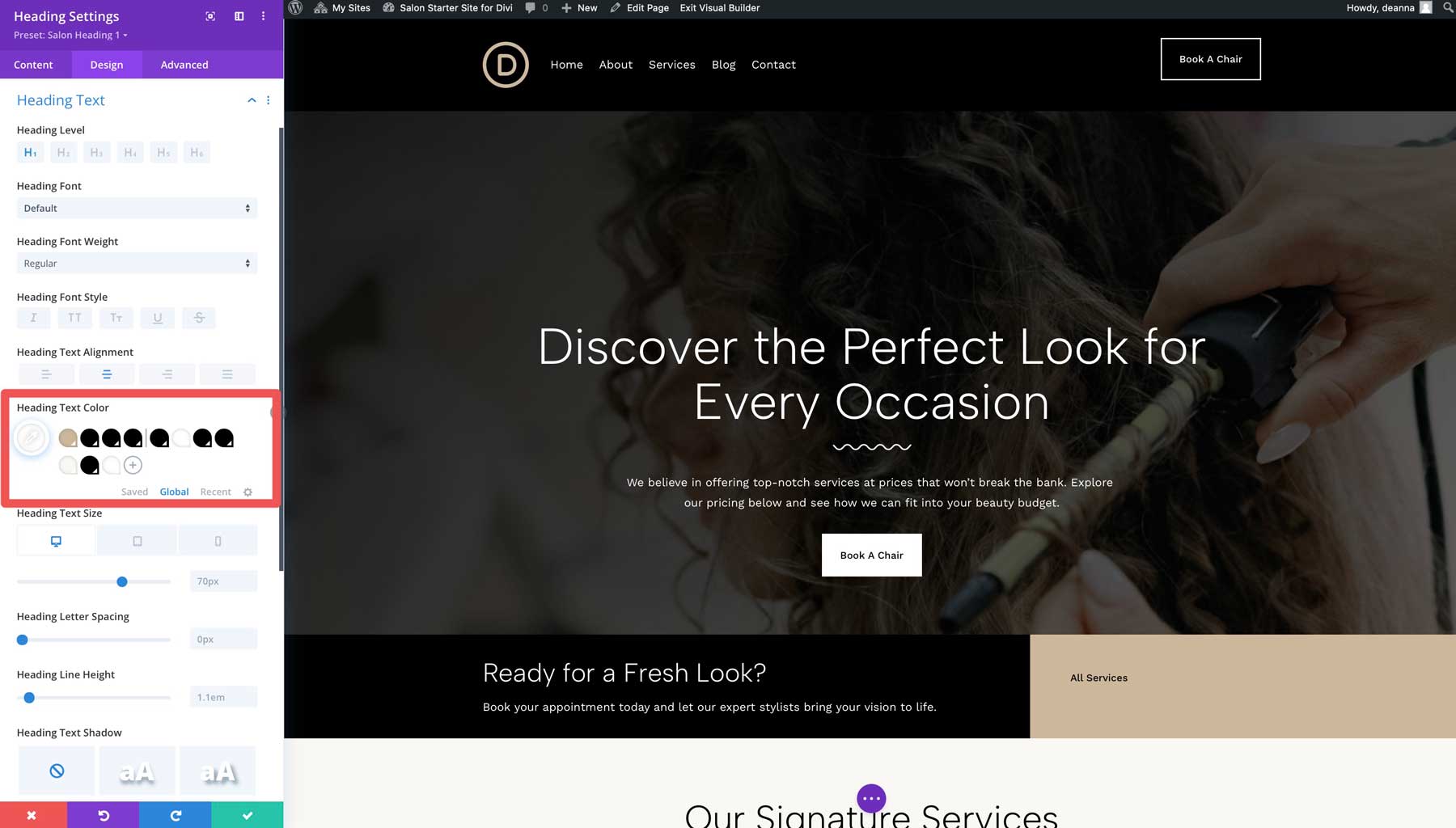 Salon-Startseite für Divi