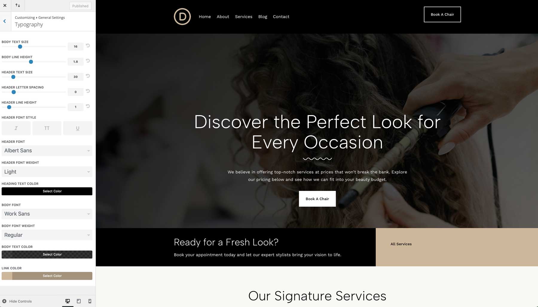 Salon-Startseite für Divi
