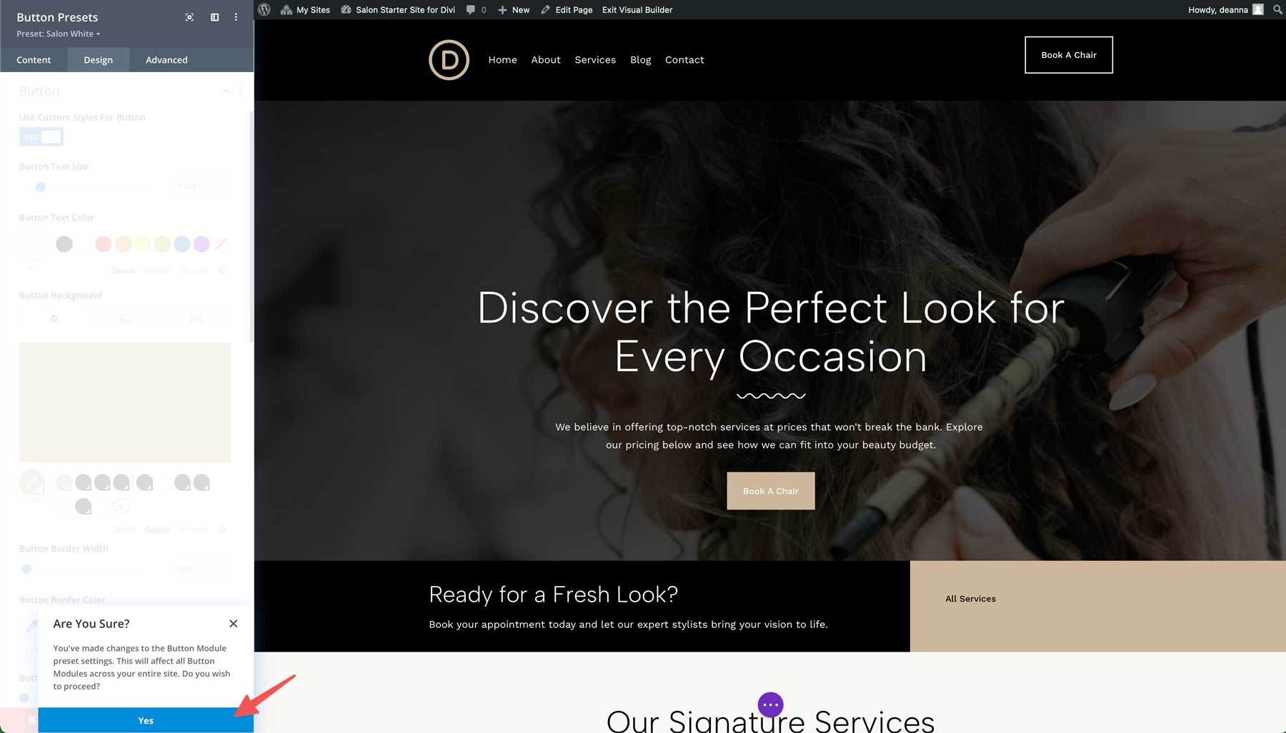 Salon-Startseite für Divi