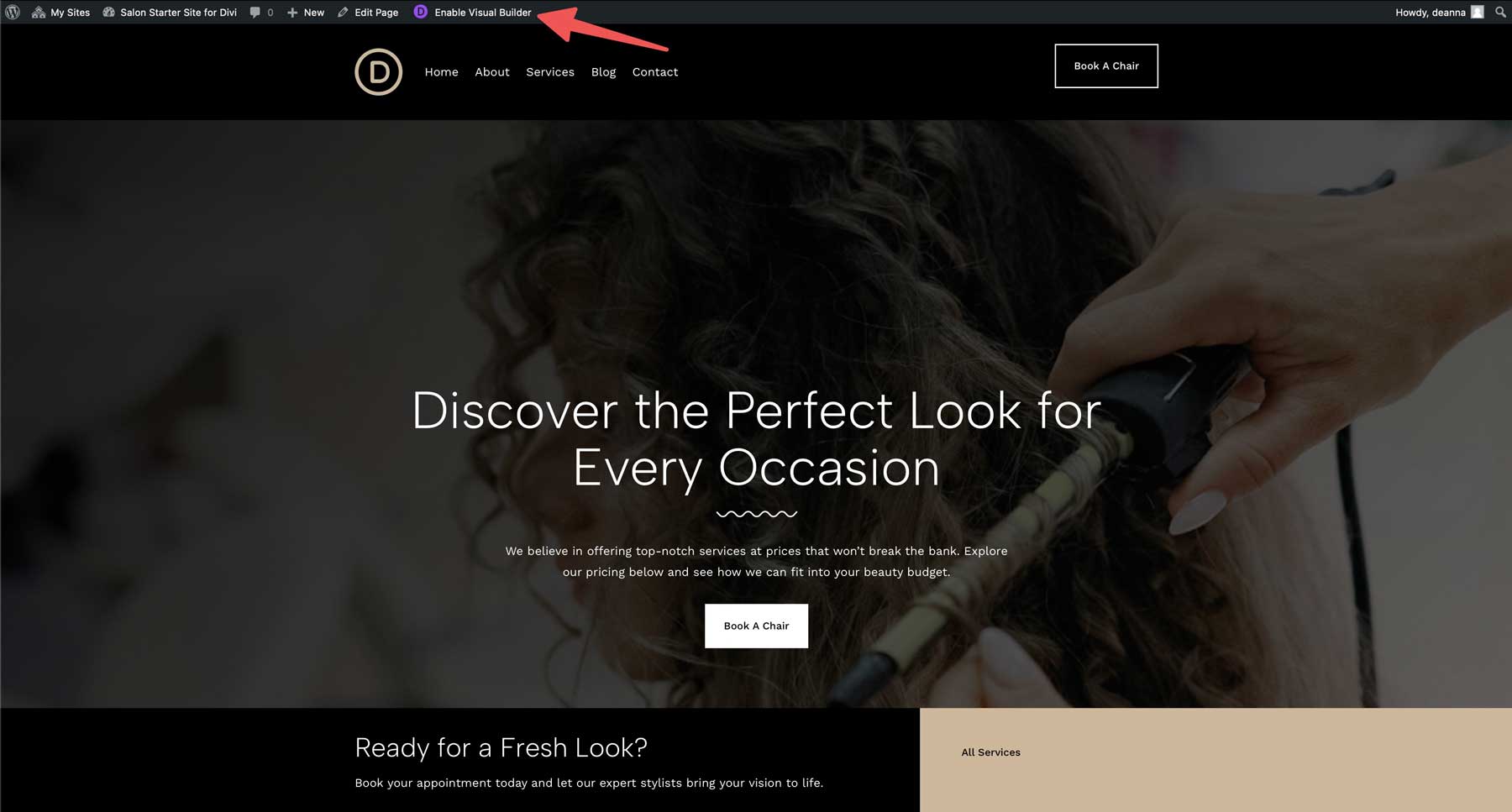 Salon-Startseite für Divi