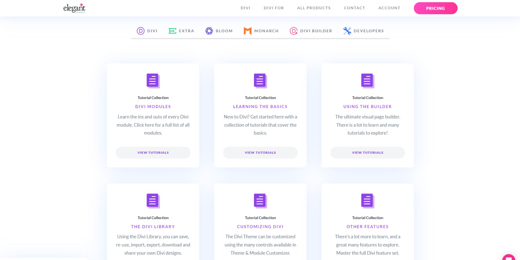 Divi 文档页面的屏幕截图