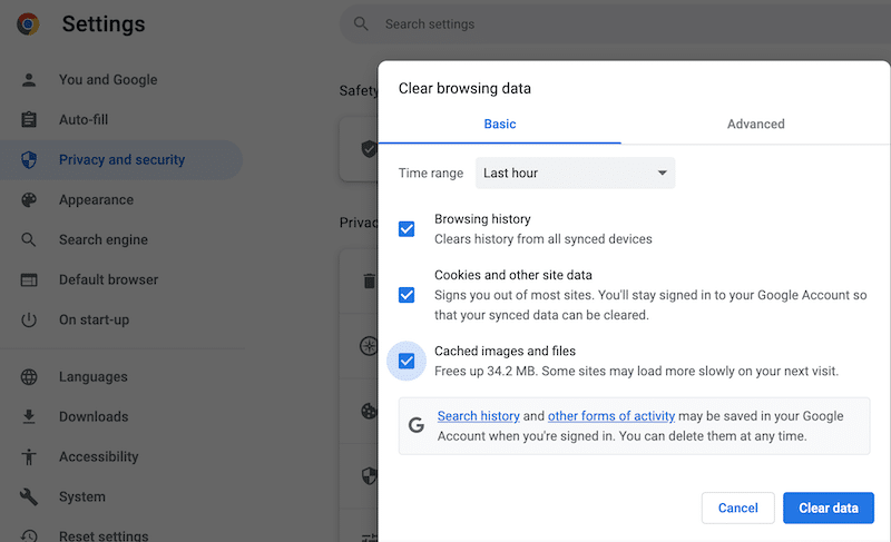 Golirea memoriei cache pe Chrome - Sursa: Google Chrome