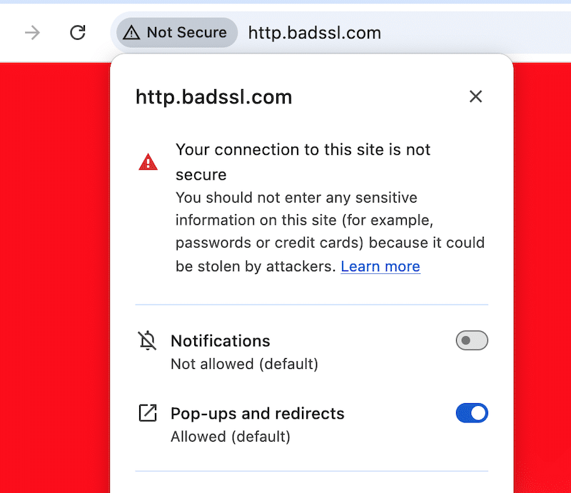 Exemplu de conexiune nesecurizată - Sursa: badssl