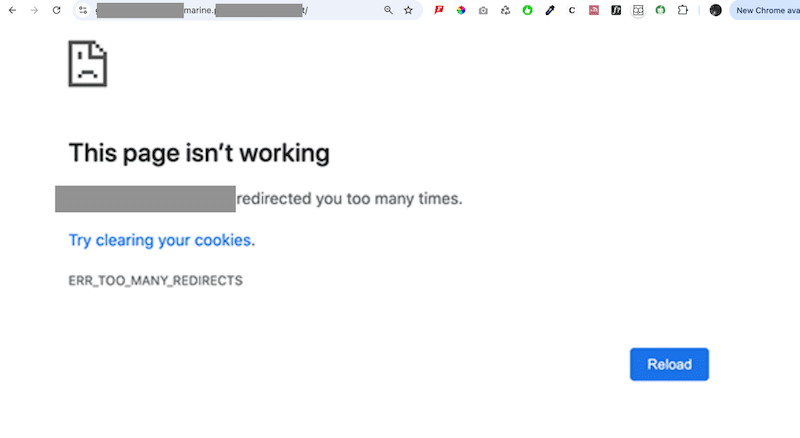 Exemplu ERR_TOO_MANY_REDIRECTS - Sursa: site-ul meu de testare