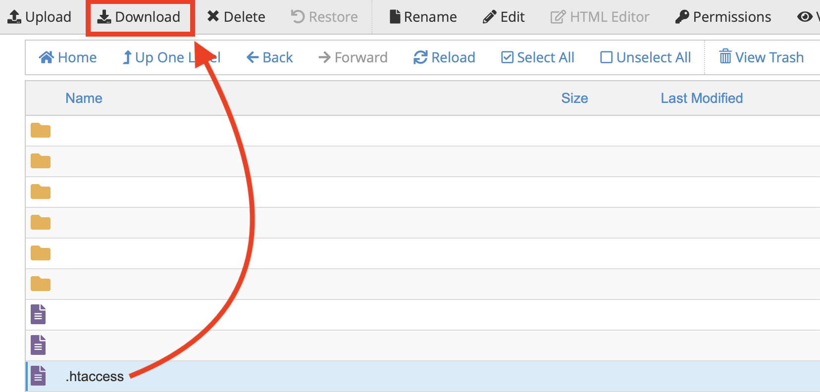 Unduh file .htaccess sebelum membuat pengeditan.