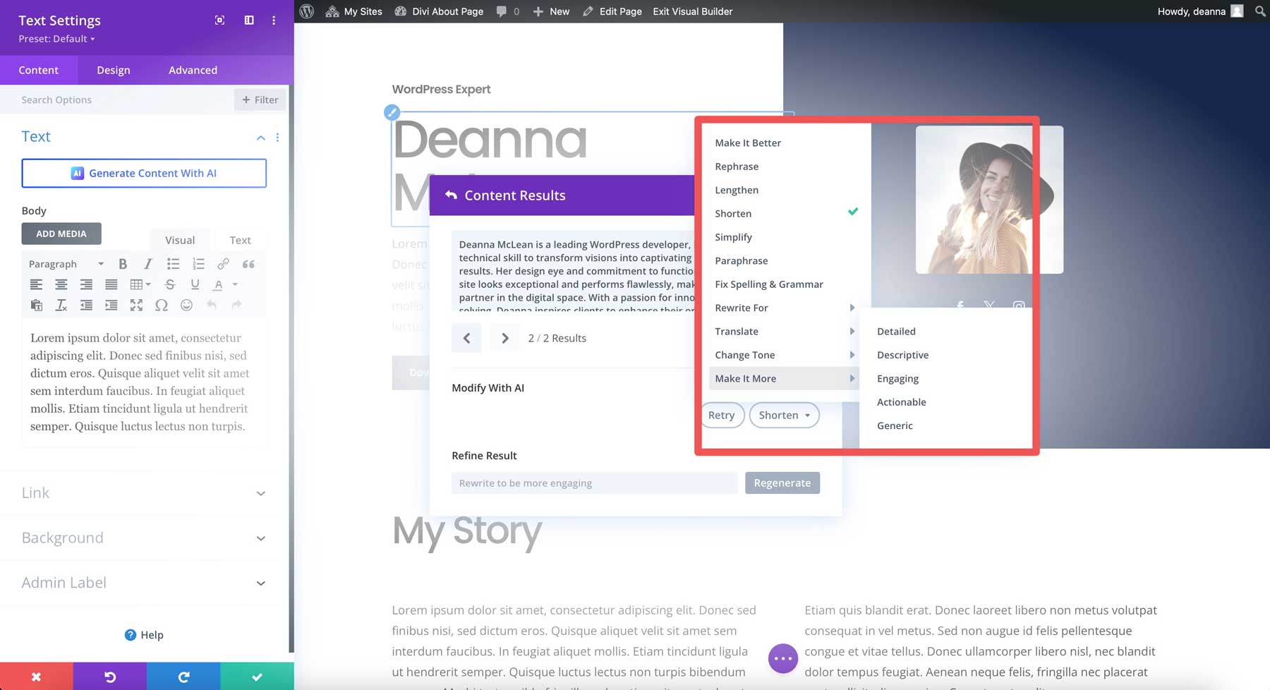 Divi Ai Rewrite Options