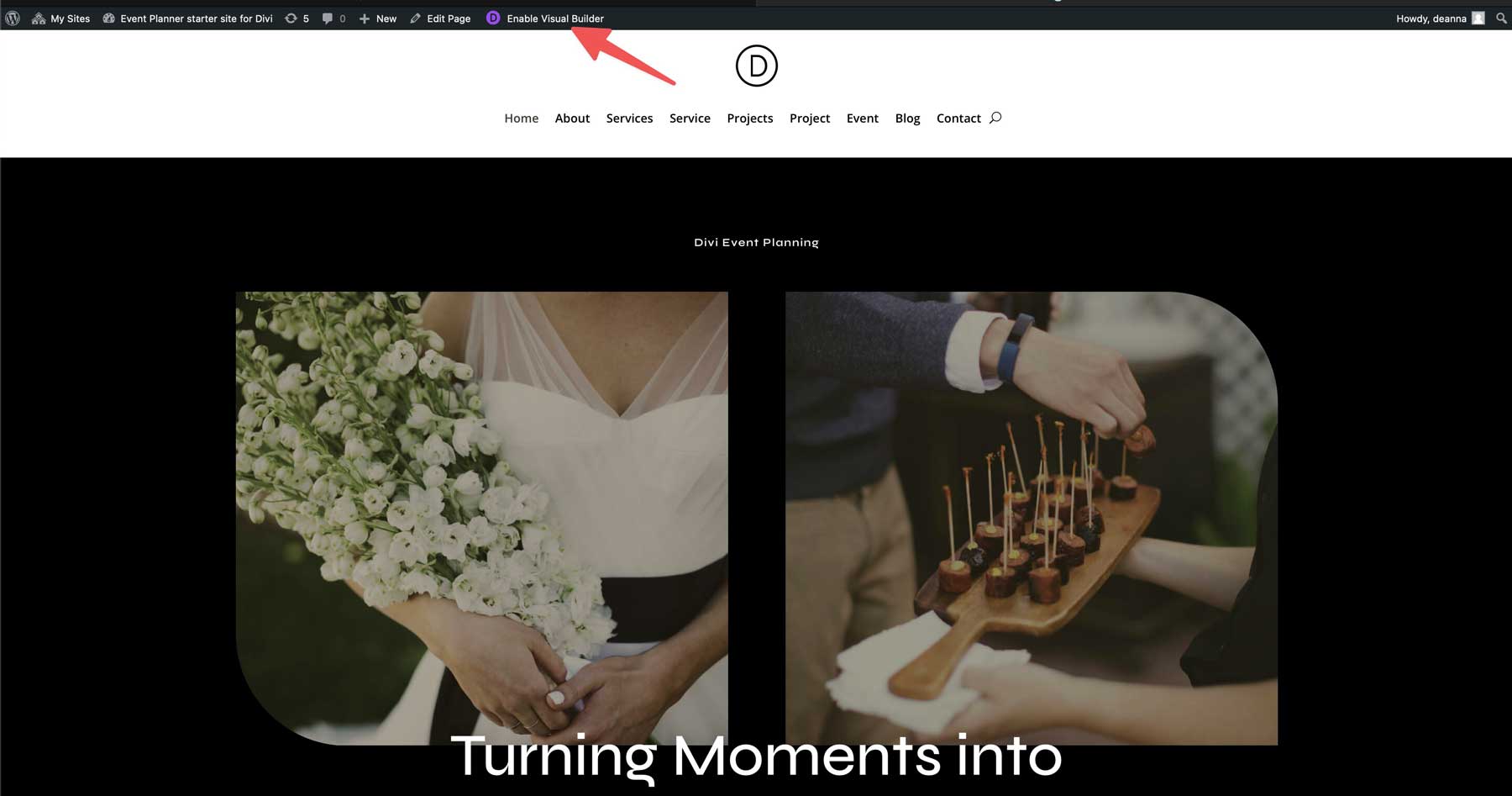 Site de démarrage du planificateur d'événements pour divi
