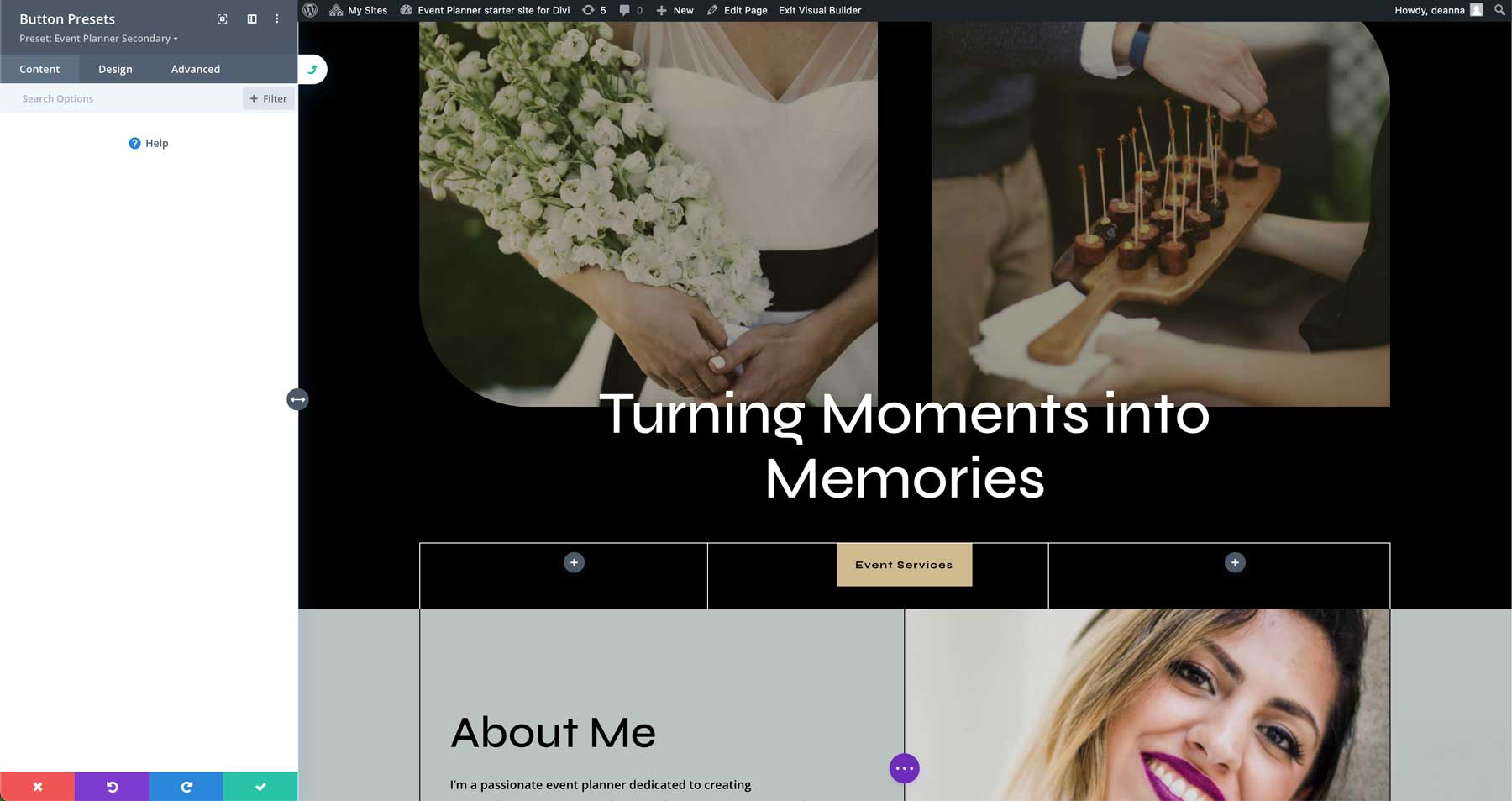 Site de démarrage du planificateur d'événements pour divi