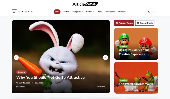 17+ tema blog WordPress gratis terbaik 2025 (super cepat) 7 Article Wave