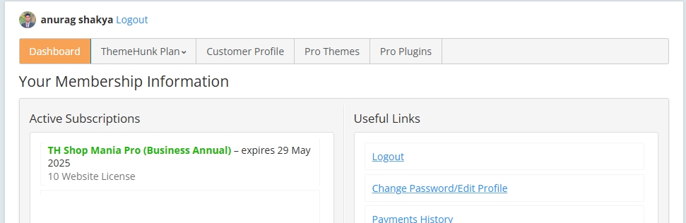 Nouveau modèle de site Web pour les vêtements (installation en un clic) 11 Members area dashboard Shop mania
