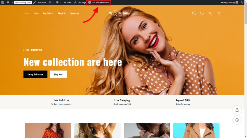 Nouveau modèle de site Web pour les vêtements (installation en un clic) 27 Clothing Edit WIth Elementor