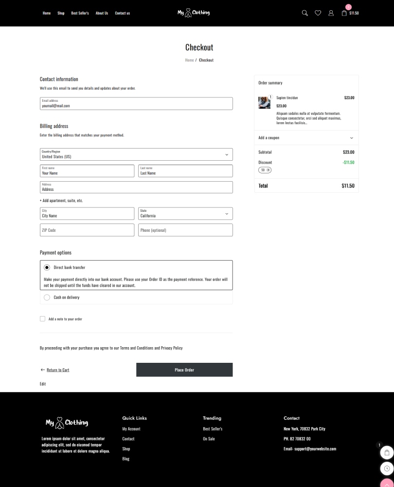 Nouveau modèle de site Web pour les vêtements (installation en un clic) 7 Clothing Checkout