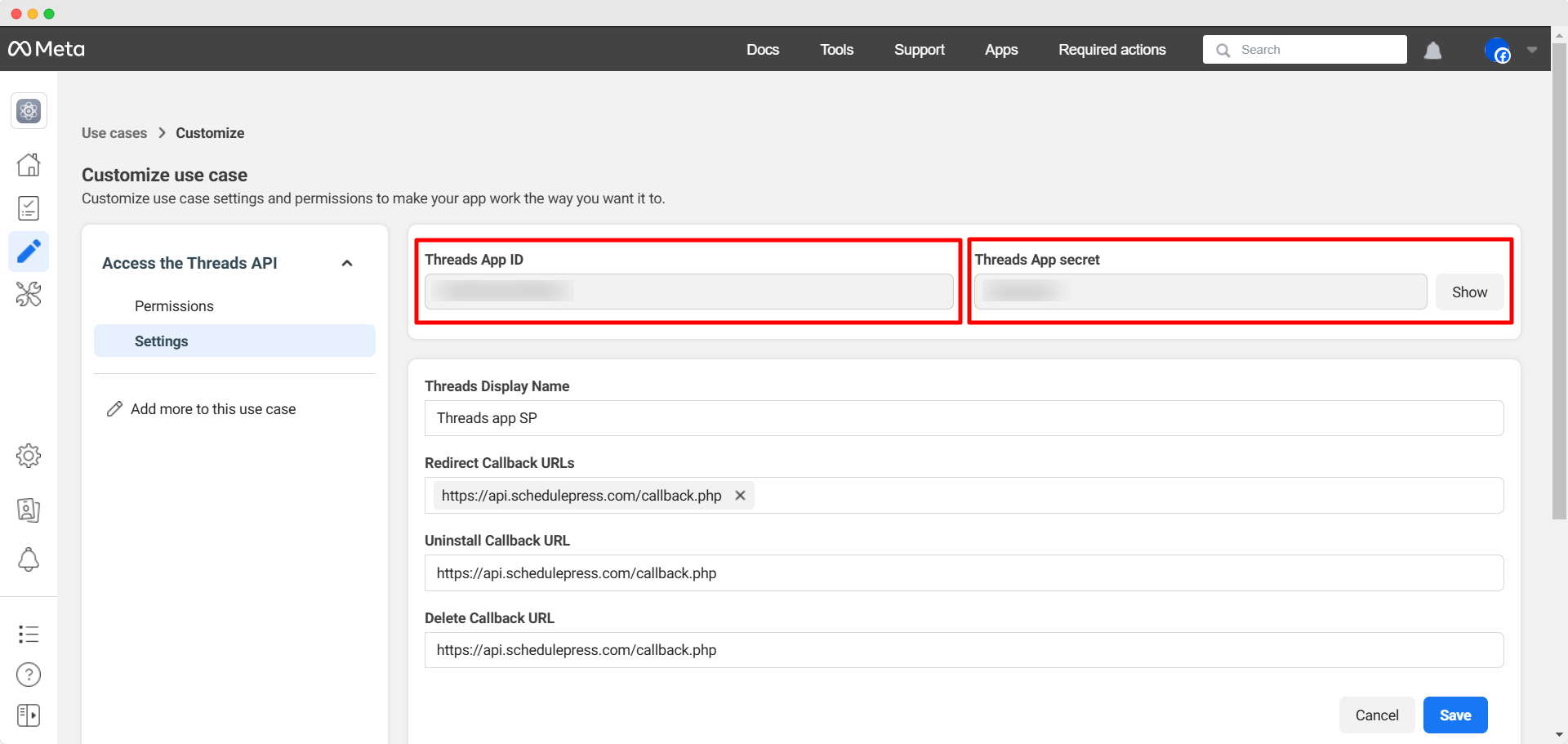 الخطوة 4: استرجاع معرف التطبيق ومفاتيح التطبيق السرية 2 4. Collect & Add API Keys into SchedulePress Dashboard 2