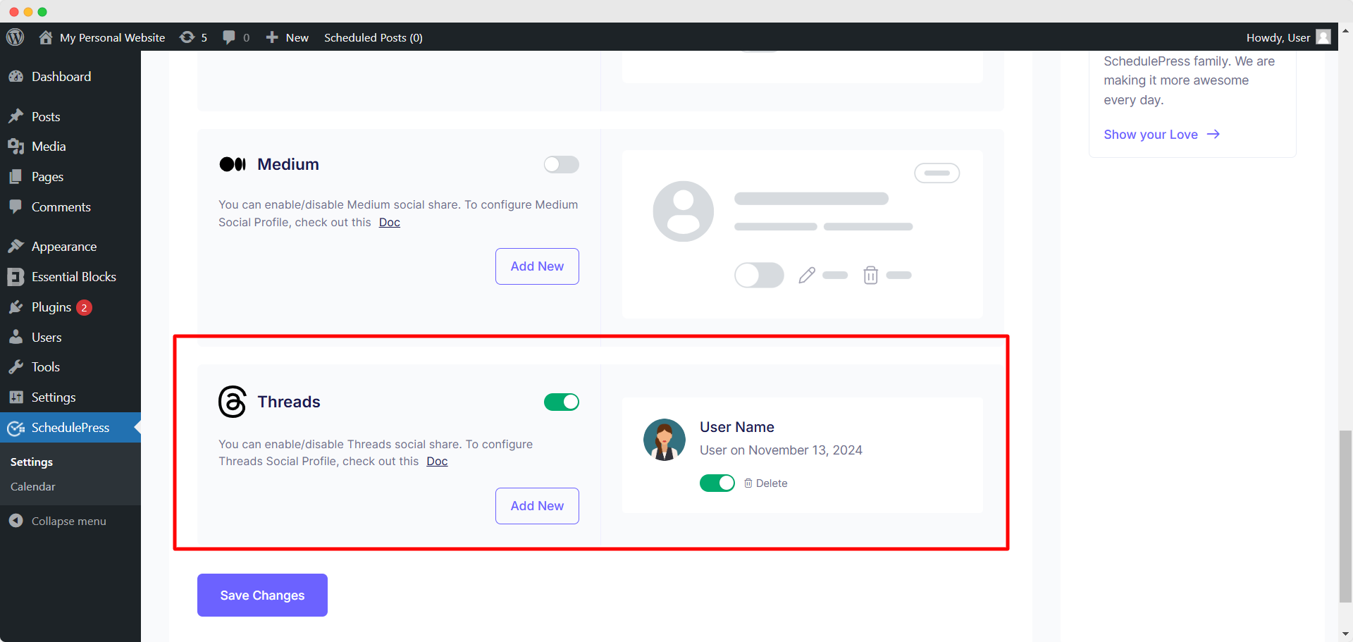 الخطوة 5: أدخل مفاتيح API في لوحة القيادة Schedulepress 2 4. Collect & Add API Keys into SchedulePress Dashboard 4