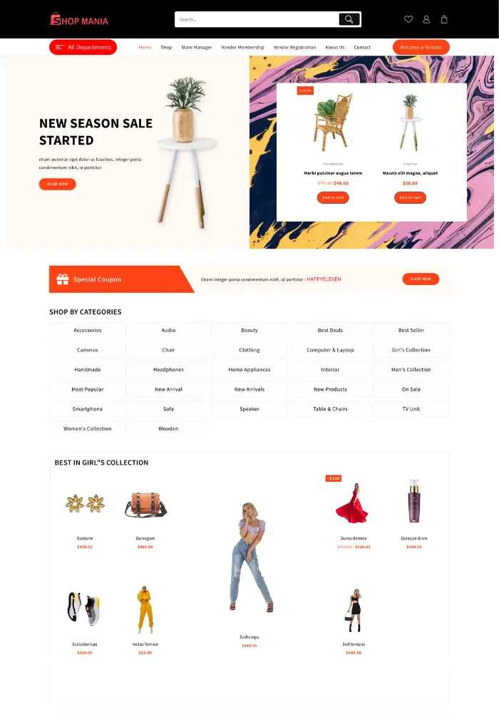 Website-Vorlagen erläutert: Typen, Vorteile und Beispiele im wirklichen Leben 1 Multivendore Market Store is one of the most functional website templates.