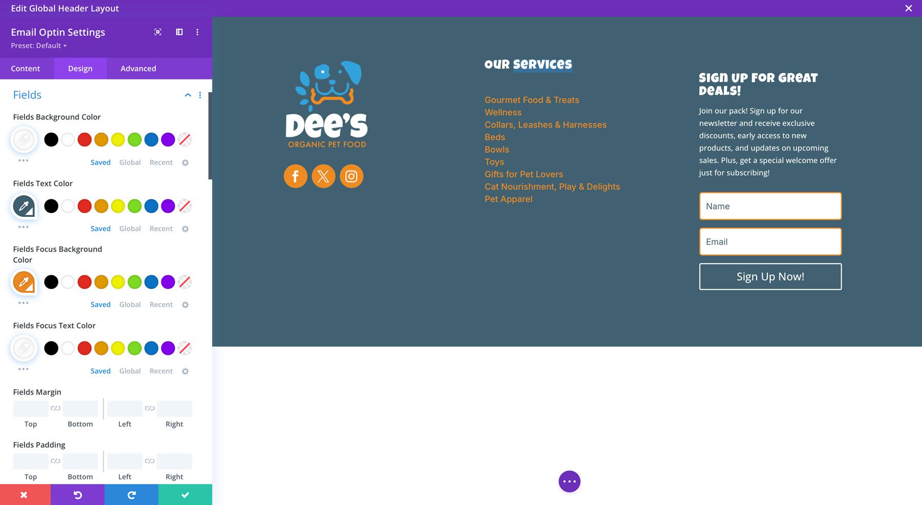 cara merancang footer dengan divi