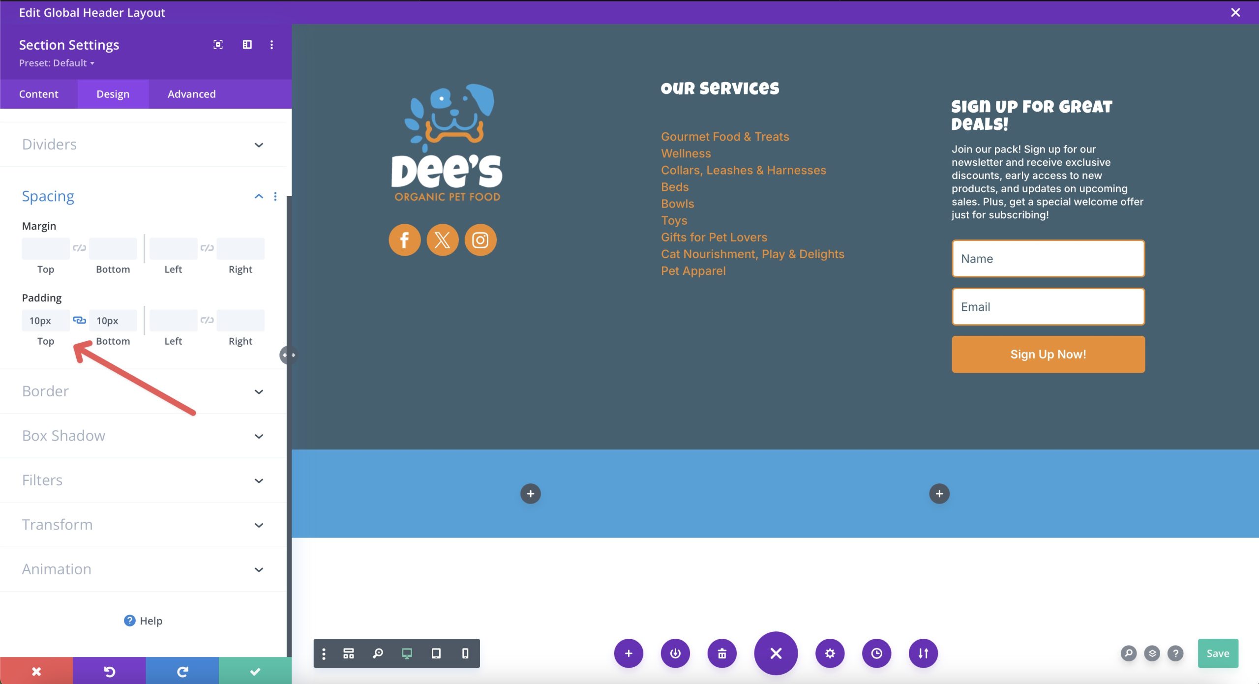 cara merancang footer dengan divi