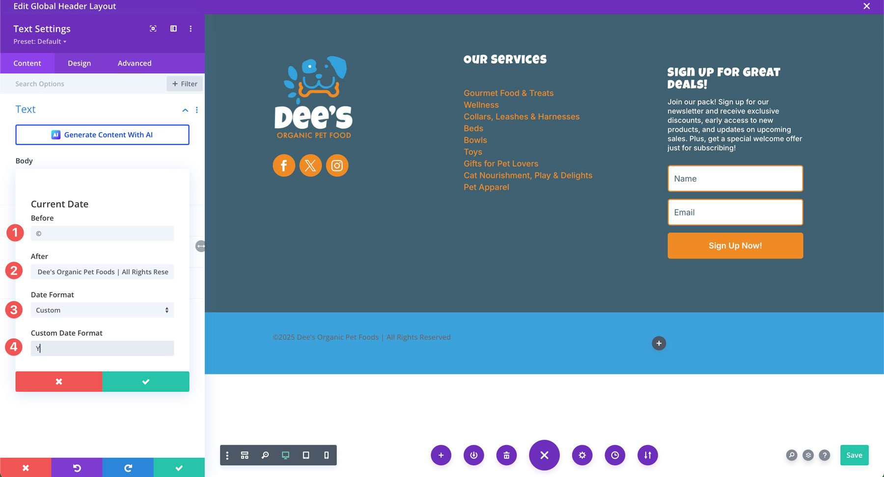 cara merancang footer dengan divi