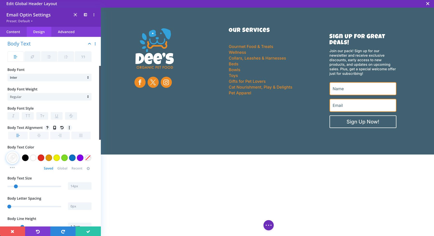 cara merancang footer dengan divi