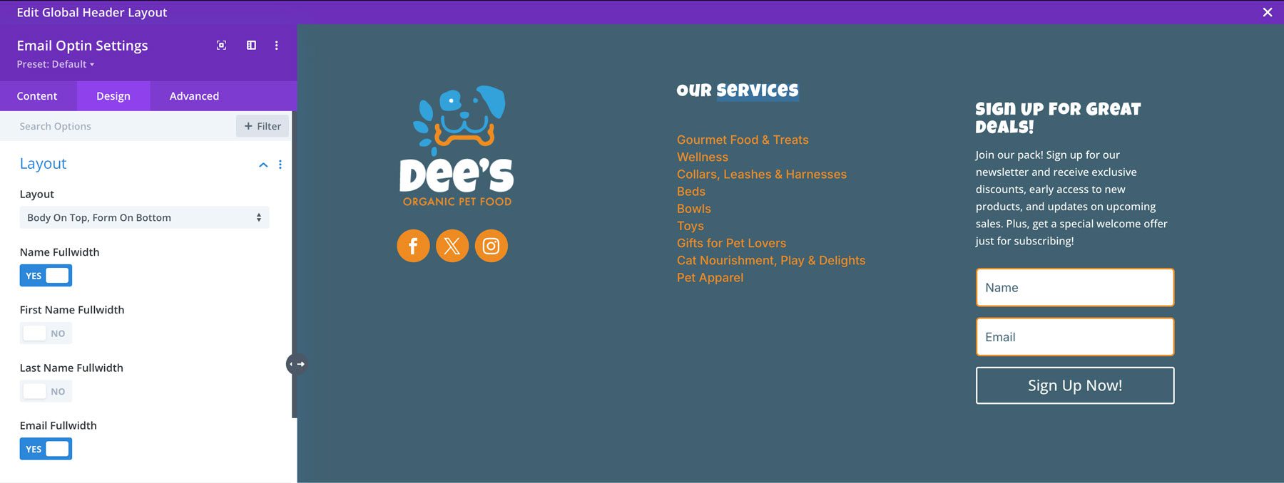 cara merancang footer dengan divi