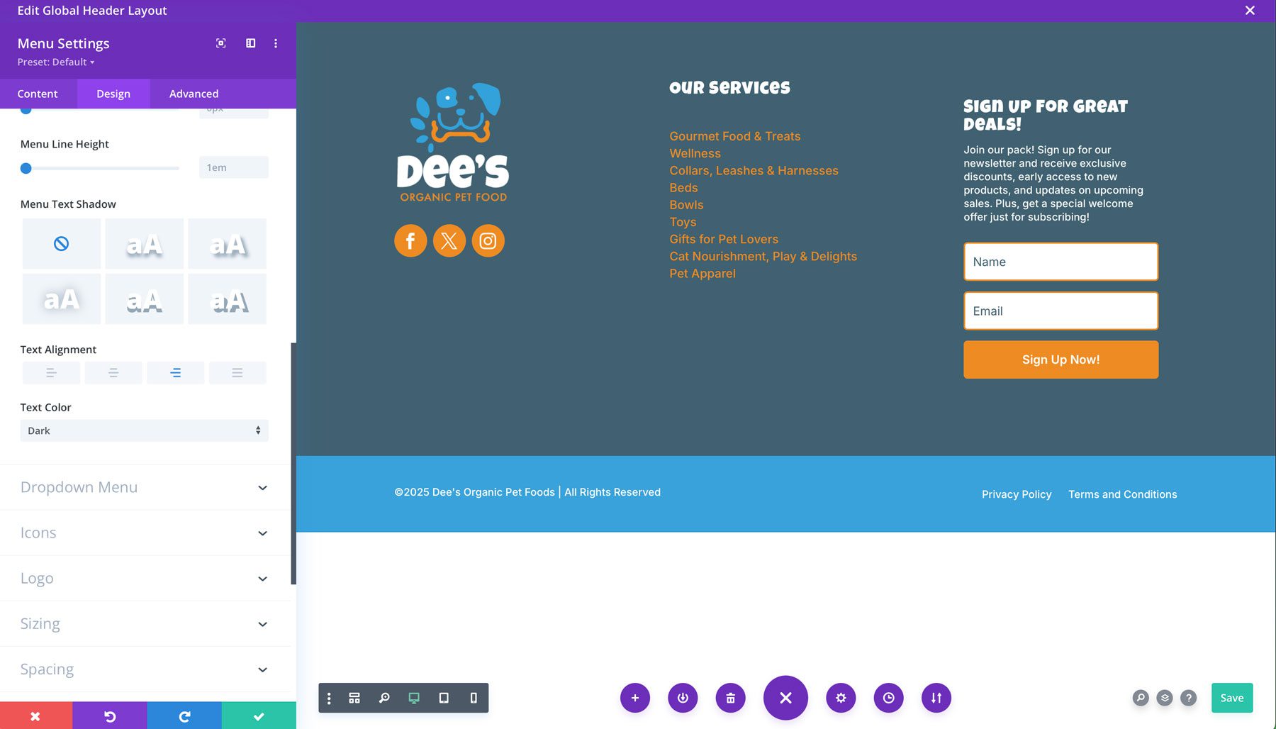 Opsi Teks Menu Divi