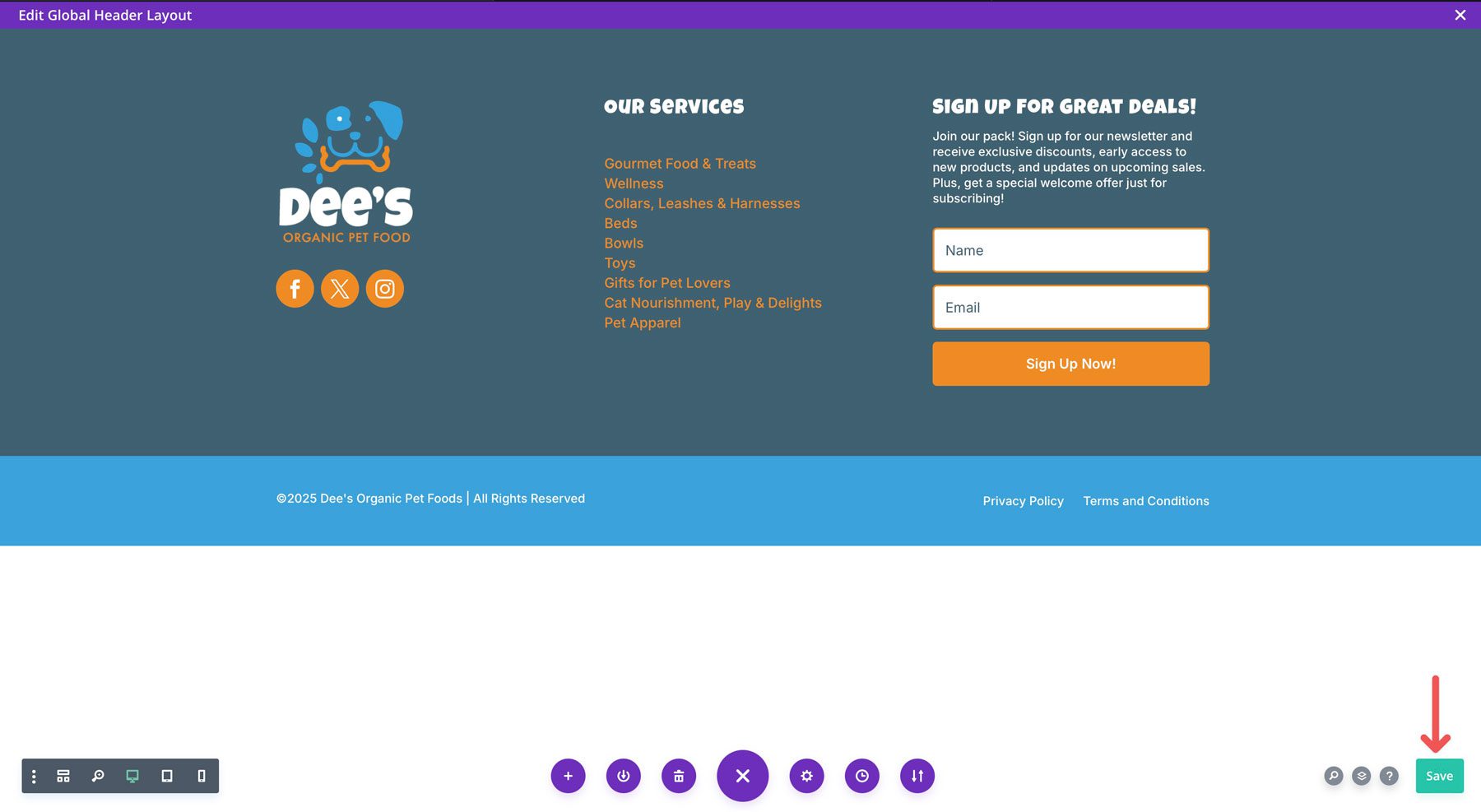 Simpan divi footer