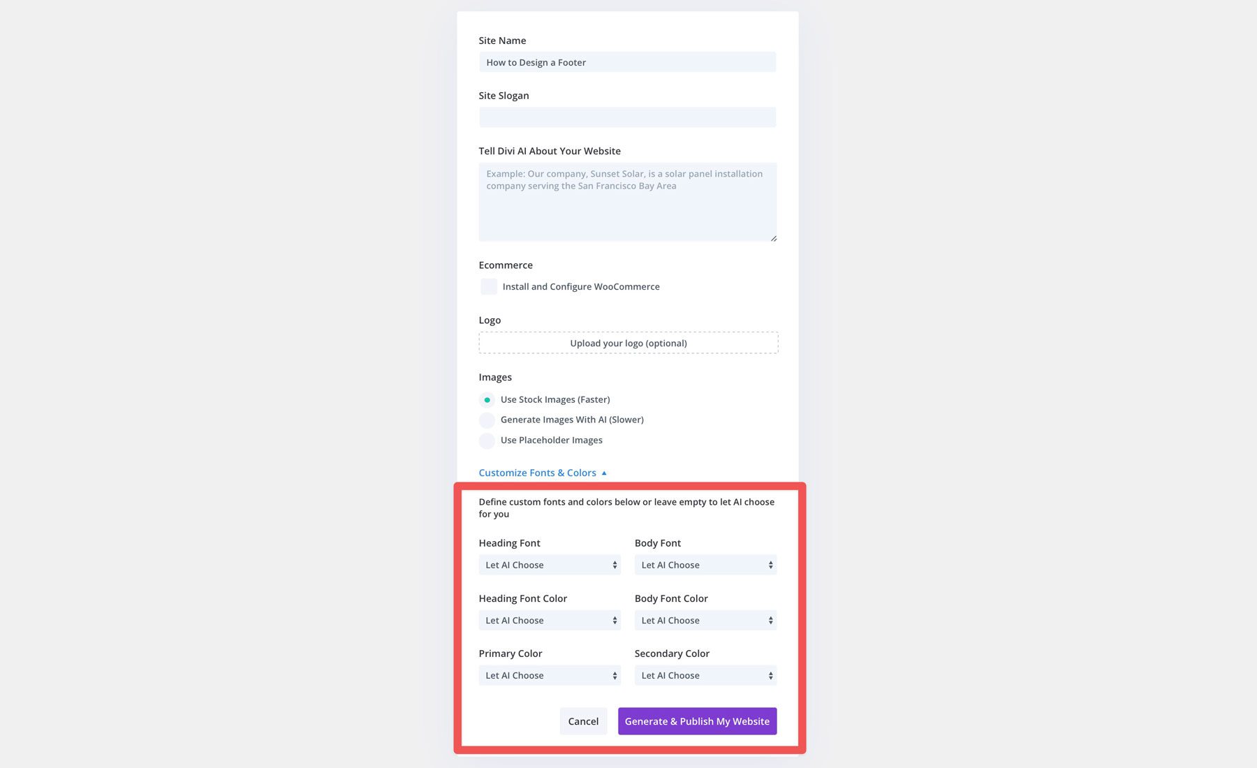 Generasi situs web divi ai