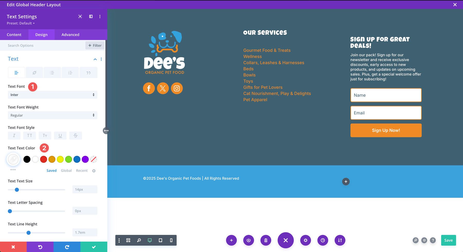 cara merancang footer dengan divi