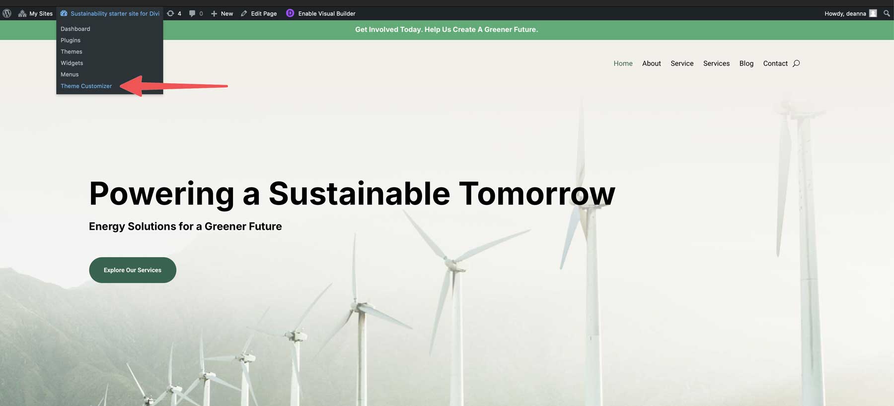 Sito di avviamento di sostenibilità per Divi