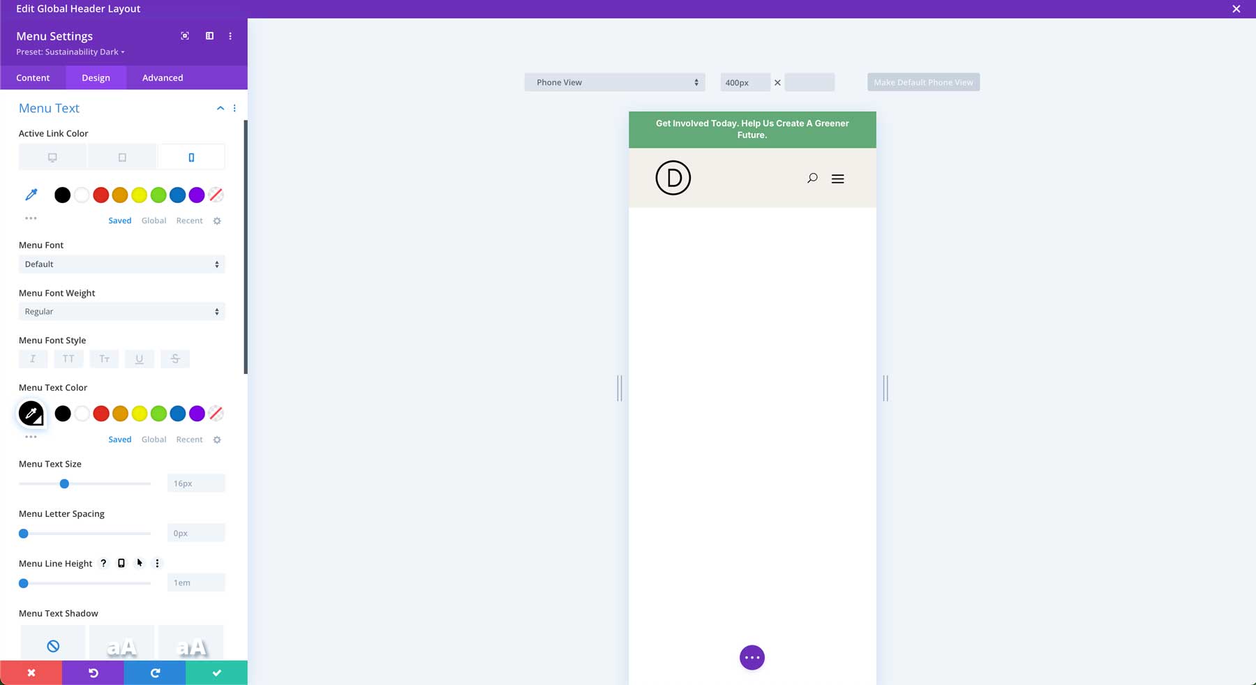 Sito di avviamento di sostenibilità per Divi