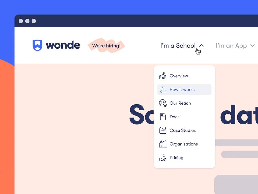 Przykład dobrego projektu nagłówka na Wonde.com, obraz dostarczony przez Annę Meleshinę na drybbble